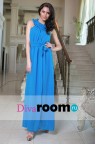 Синее полупрозрачное платье из шифона в пол Latifa
